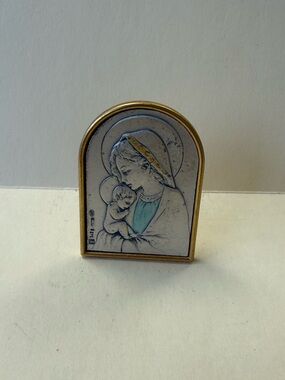 Vintage Mini Italian Sterling Silver Madonna and Child Icon 22 AR.